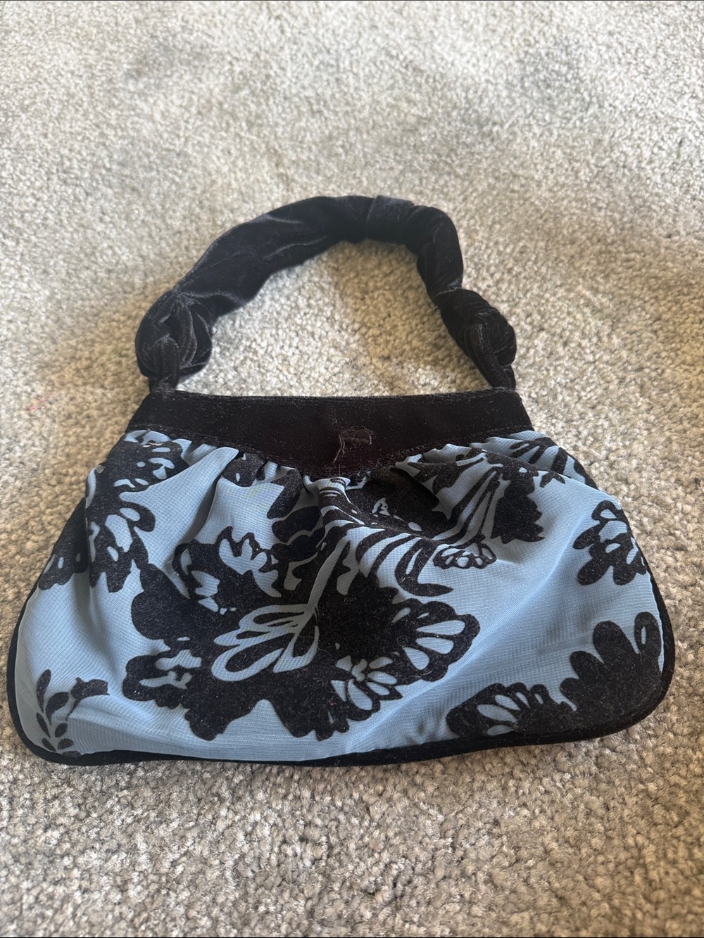 Newport News Black and Light Blue Floral Velvet Mini Handbag
